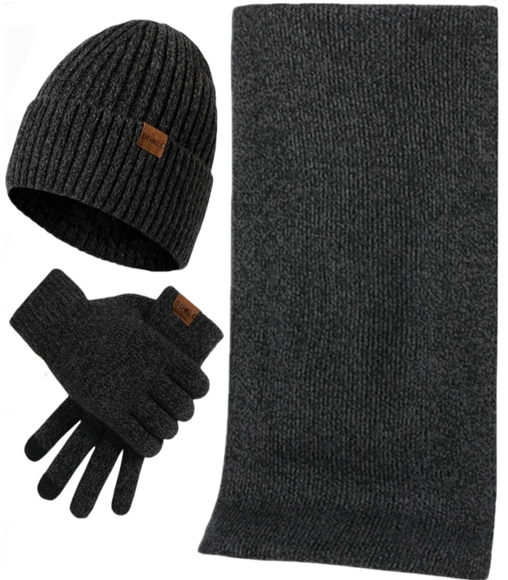 7354 Winter Hat Scarf Glove set 3 Pcs Touchscreen Anti Slip Gloves Knit